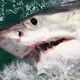 A great white shark's face.